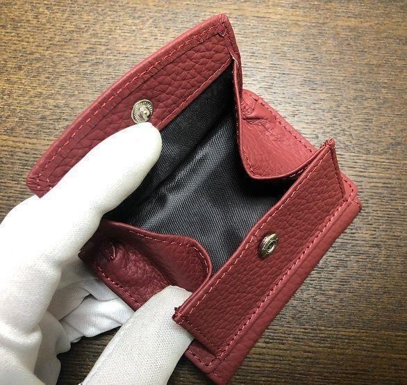 本革三つ折り財布》ミニ財布 薄くて軽い レディース ワインレッド