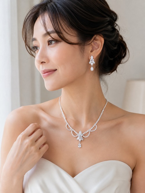 【2点セット】グレースドロップキュービックジルコニアネックレス＆ピアス(イヤリング) 画像