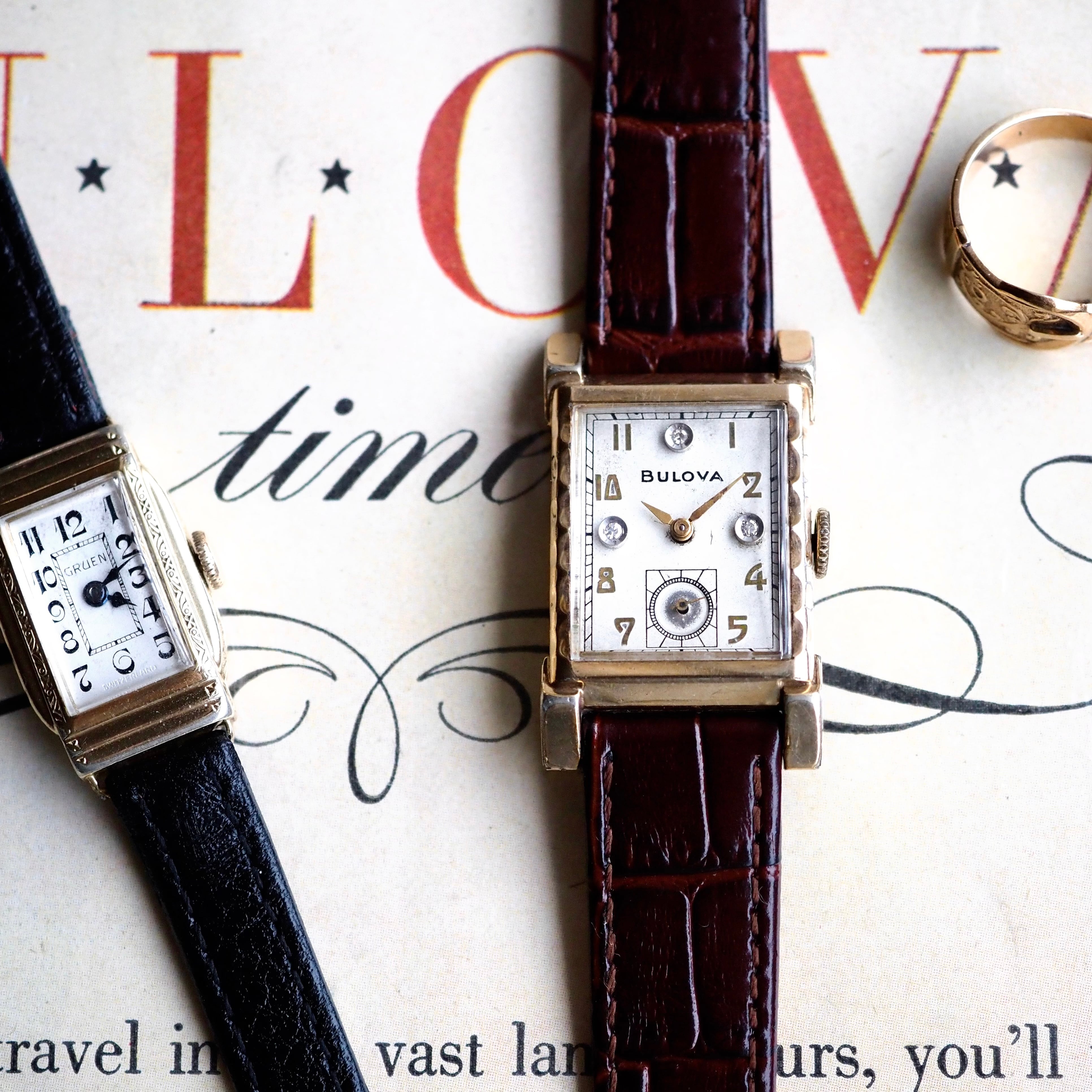 BULOVA ブローバ 角金 ダイヤ付 アンティーク時計 1940年代 | Plumage