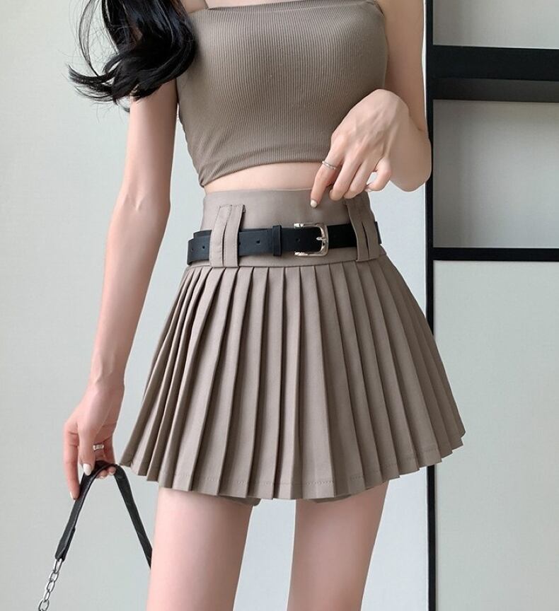 レディース スカート ショートパンツ付き プリーツスカート ハイ