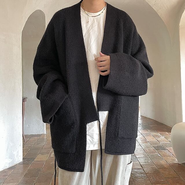 【予約販売】カーディガン 無地 メンズ シンプル 羽織 ベーシック ベージュ ブラック セーター こなれ感 お洒落 韓国 トレンド 秋冬 M/L/XL/2XL