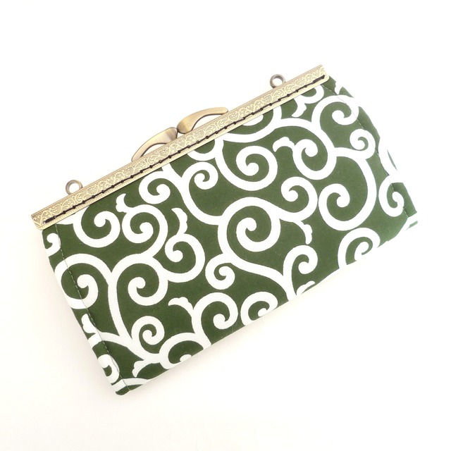 1/10追加★ がま口長財布 唐草模様 和柄 緑・グリーン G706 newitem