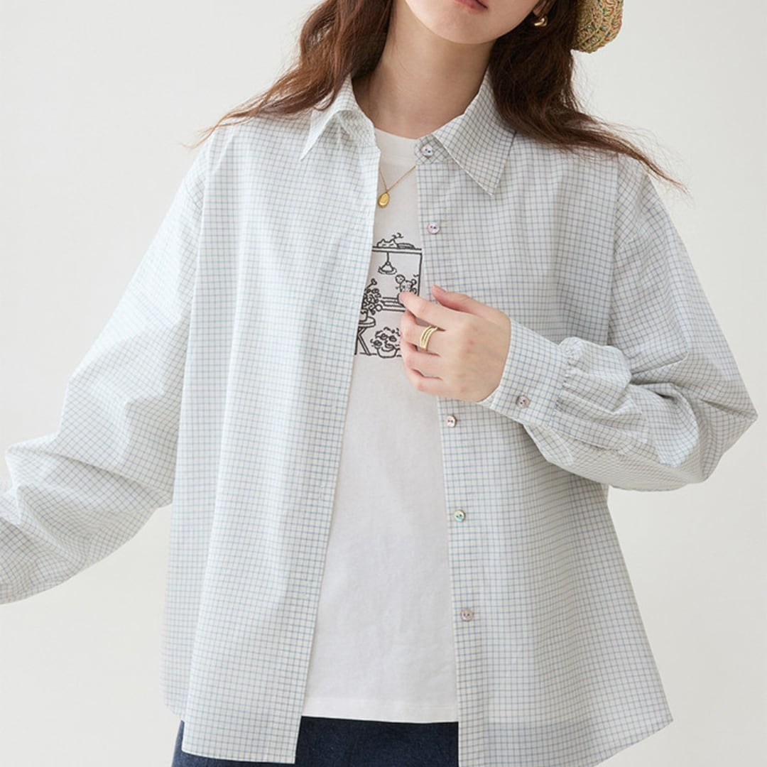 loose fit check button shirt