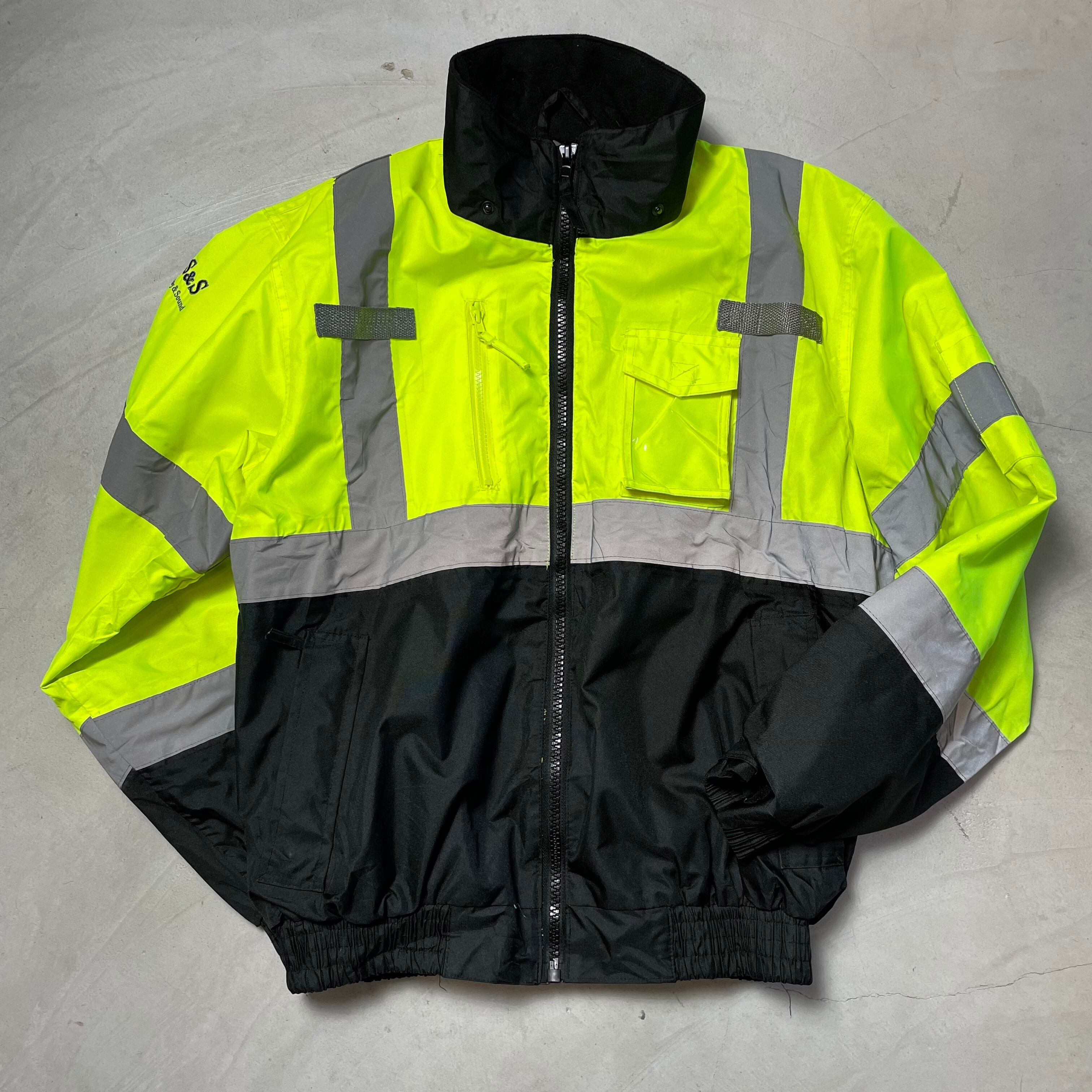 RAD WEARリフレクター ナイロン ワークジャケット メンズL バックプリント 企業ロゴ ネオンイエロー 【ワークジャケット】
