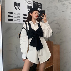 【韓国通販 dgo】2way bow bustier  + oversized shirt two-piece（A0266）