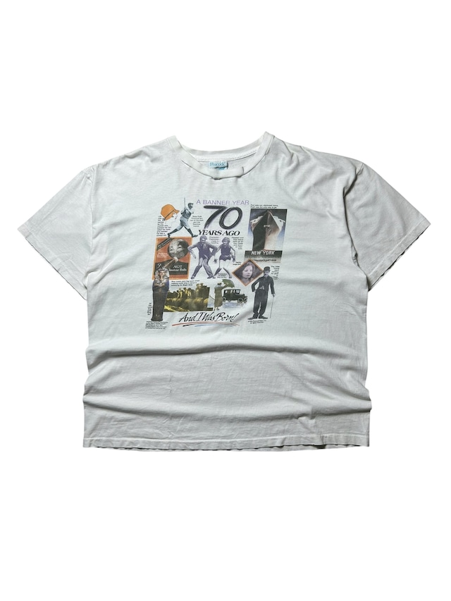 ［90s］Peacock Papers A Banner Year 70 Years Ago Historical Collage Graphic T-Shirtmade in USA XL