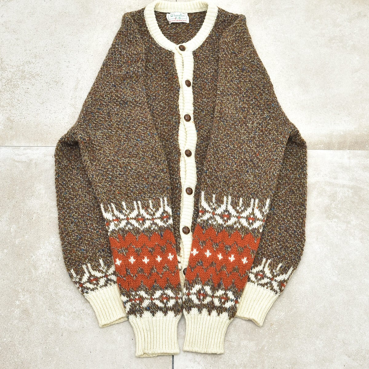 80s benetton mix knit wool cardigan | 古着屋 grin days memory