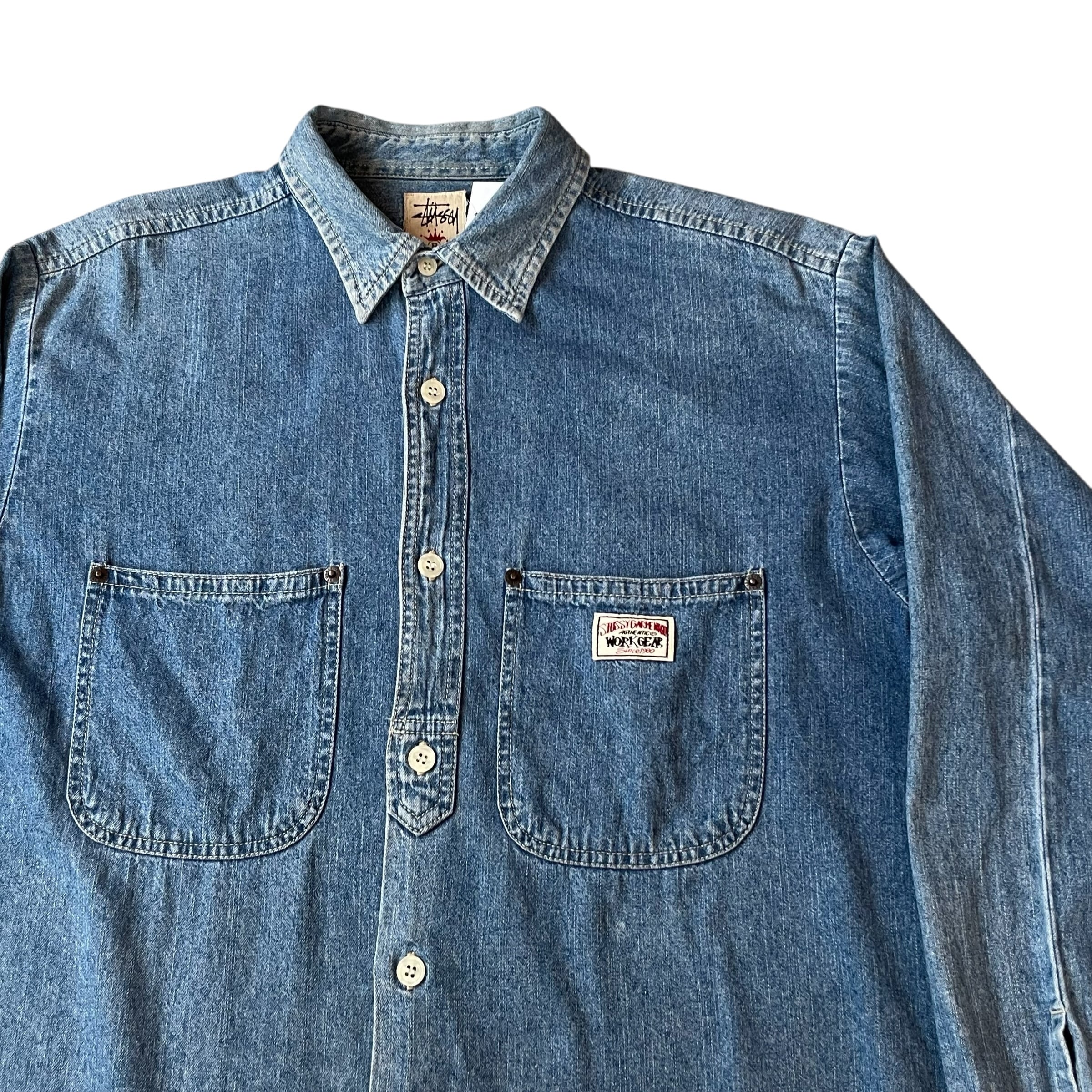 激レア！1990’s OLD STUSSY “WORK GEAR”デニムシャツ 激レア アーカイブ『OLD STUSSY』90s白タグ 「WORK GEAR」USA製デニム
