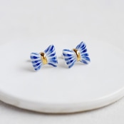 リボン 染付 ピアス/イヤリング