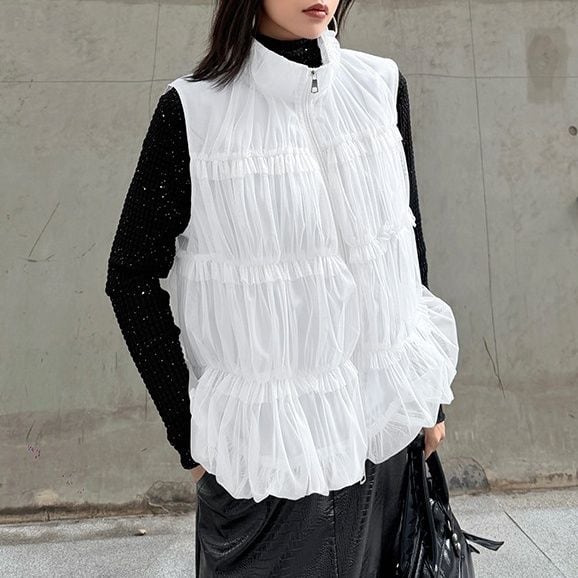 MESH TIERED LAYER HIGH NECK FULLZIP VEST JACKET 2colors M-16088