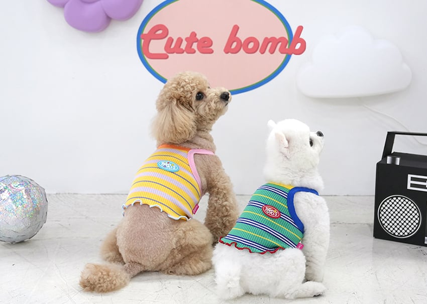 【予約商品5％OFF】cute bomb crop top S ~ XL 2color / 犬服 新作 涼しい 夏 ショート丈 可愛い 犬の服 クロップドトップス お揃い ドッグウェア おパンツカット 袖なし