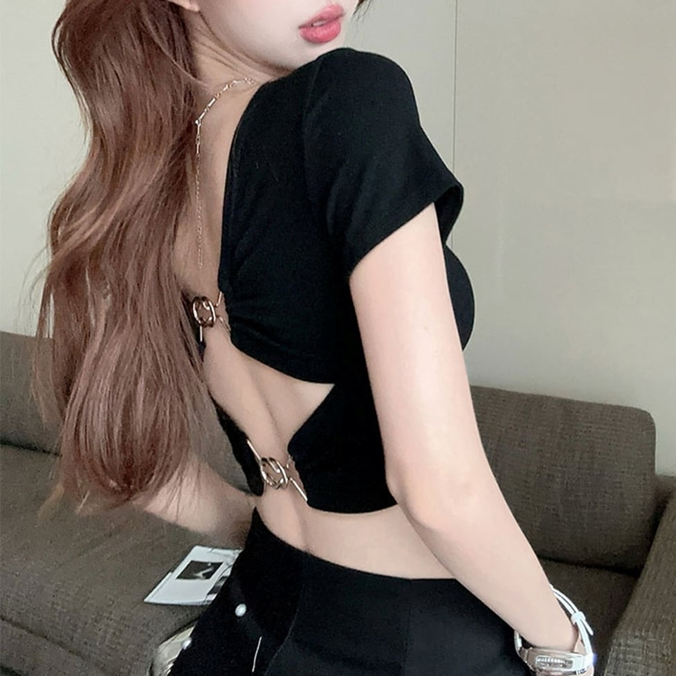 back cutout cropped tops / l0773
