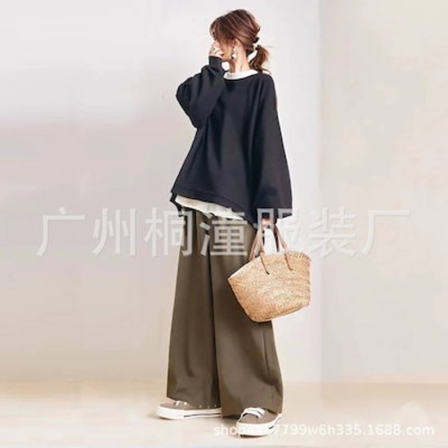 【日系人気商品！】【急速出荷】2025秋冬新品 大きめサイズ レディース セットアップ長袖トップス +ゆったり カジュア ルワイドパンツ 体型カバー 二点セット メガ割 2025福袋