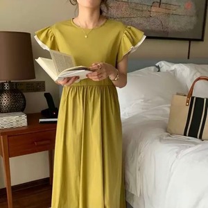 フレアスリーブ切り替えワンピース　A0706