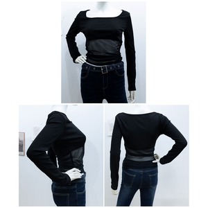 Tシャツ チュール切り替え 長袖 トップス レディース 春秋 韓国 透け感 きれいめ シアートップス おしゃれ 大人 カジュアル 重ね着 薄手 無地 大人可愛い 大人女子