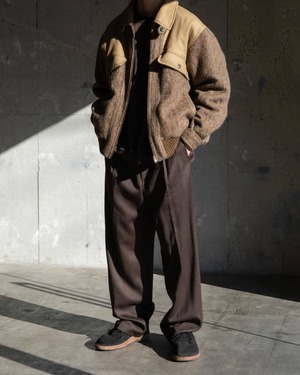 wool–mohair–alpaca blend panel bomber jacket / canvas yoke / padded body / Made In ITALY