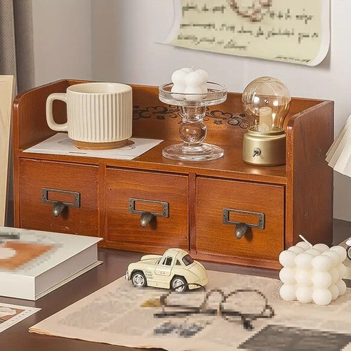 小物収納棚 木製 ３グリット ドレッサー収納 化粧品収納 香水収納 小物収納 ケース ヴィンテージ 北欧