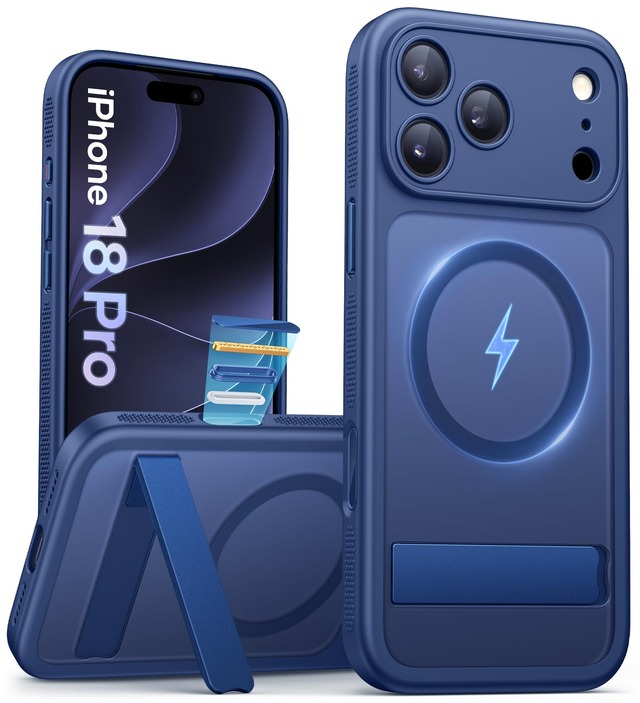 Vihibii iPhone 18 Pro 用ケース Magsafe対応 キックスタンド付き カメラボタン付き 米軍MIL規格 (ブルー)