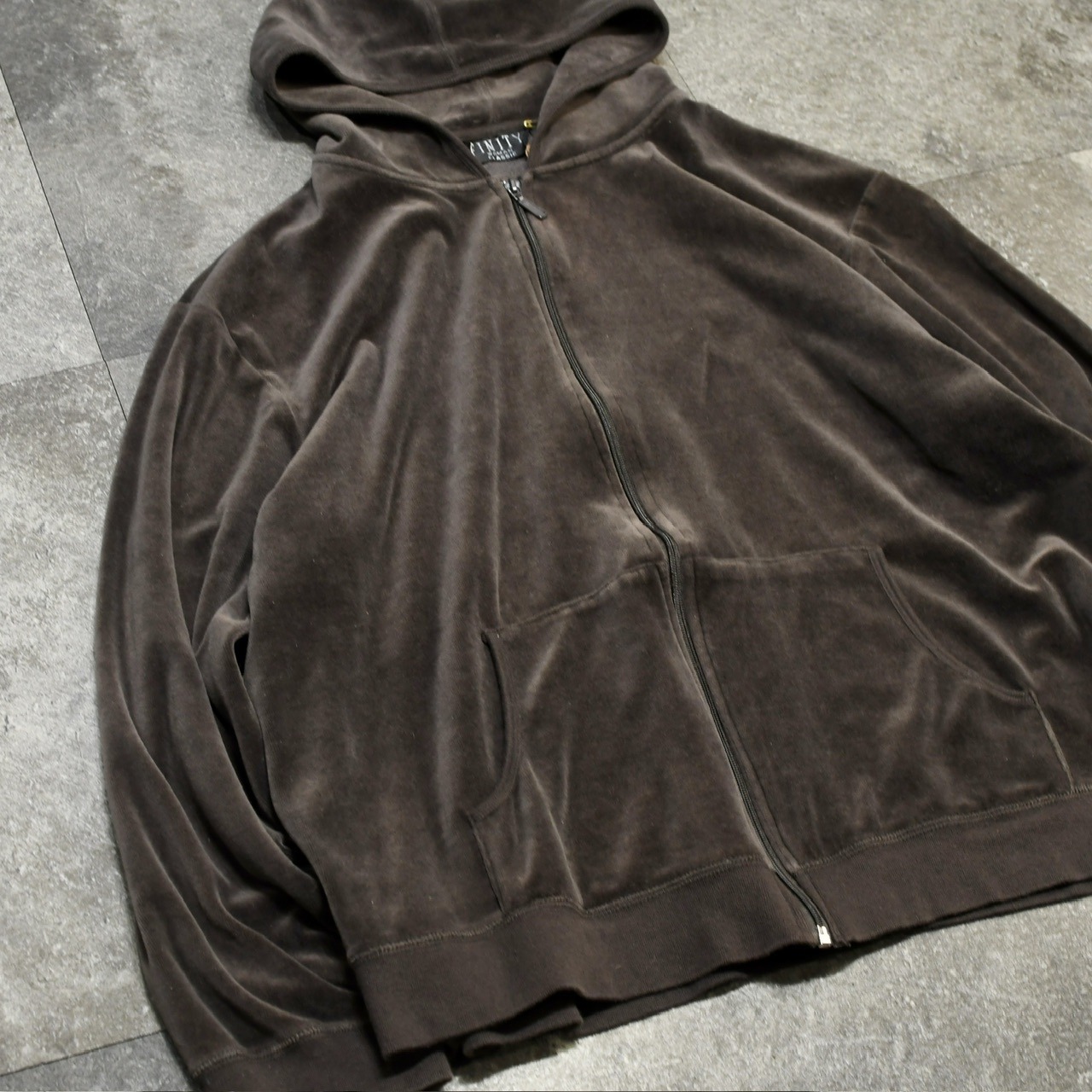 velour zip up hoodie brown