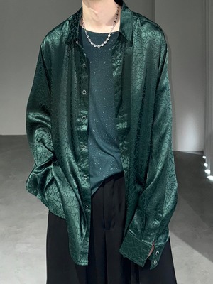 satin rose loose shirt / green