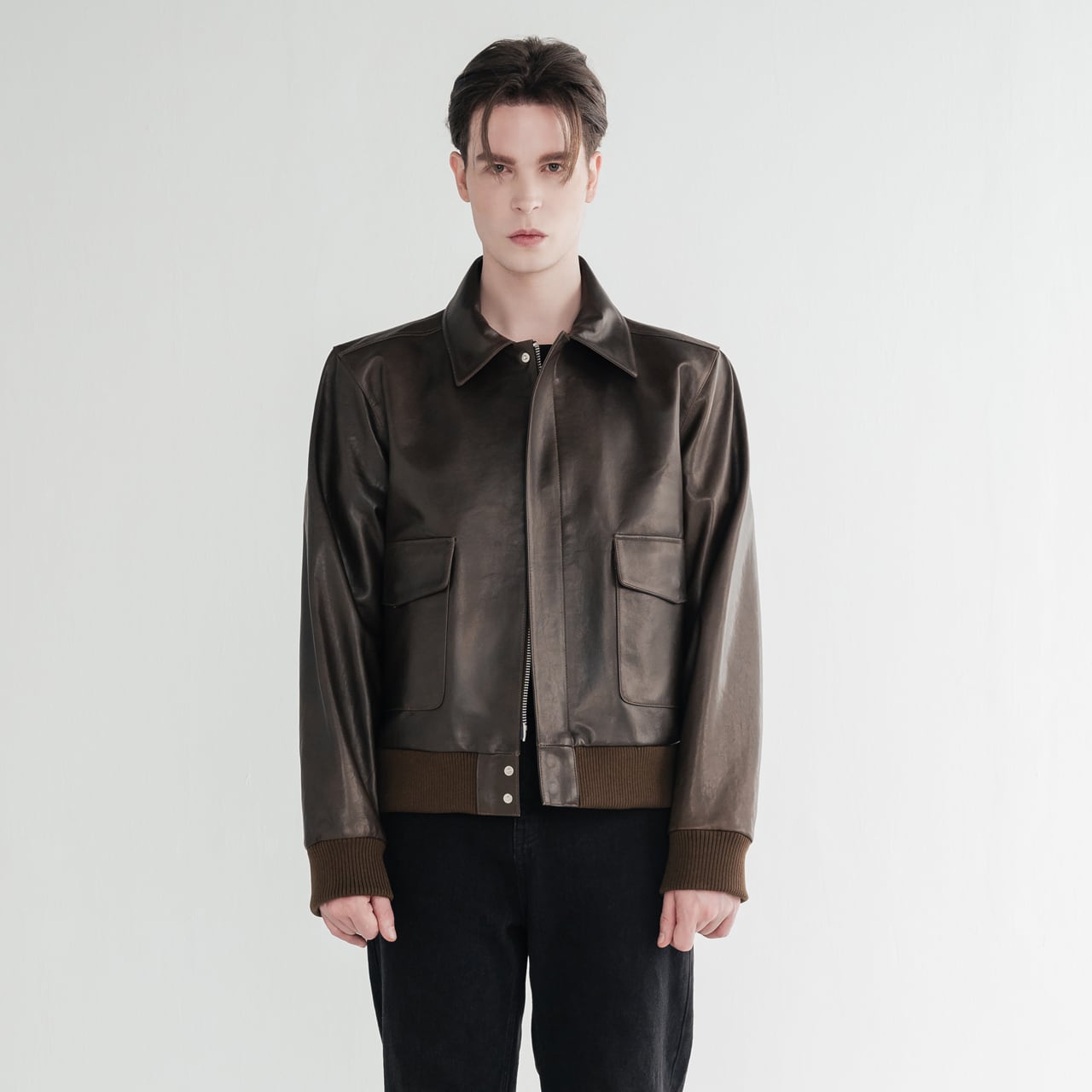 ラムレザー　ブルゾン　イタリア　ブラウン イタリア産ベジタブルラムレザー ツートンA2メンズフライト