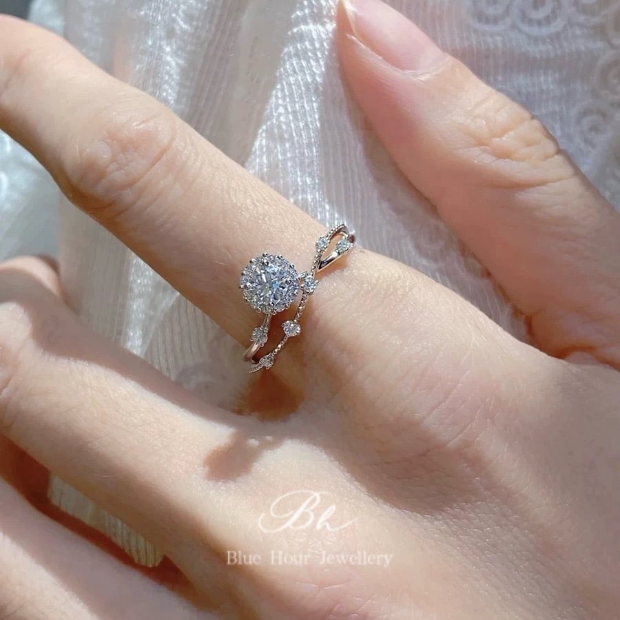 モアッサナイト Dカラー スクエア ヘイローリング 0.5ct/1ct/2ct