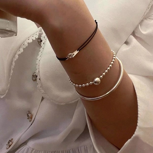 HANAシンプルなビーズシルバーブレスレット