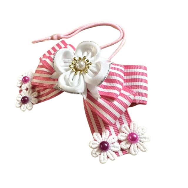 犬猫チョーカー 小サイズ しましま ピンク リボン 犬用 猫用 数量限定