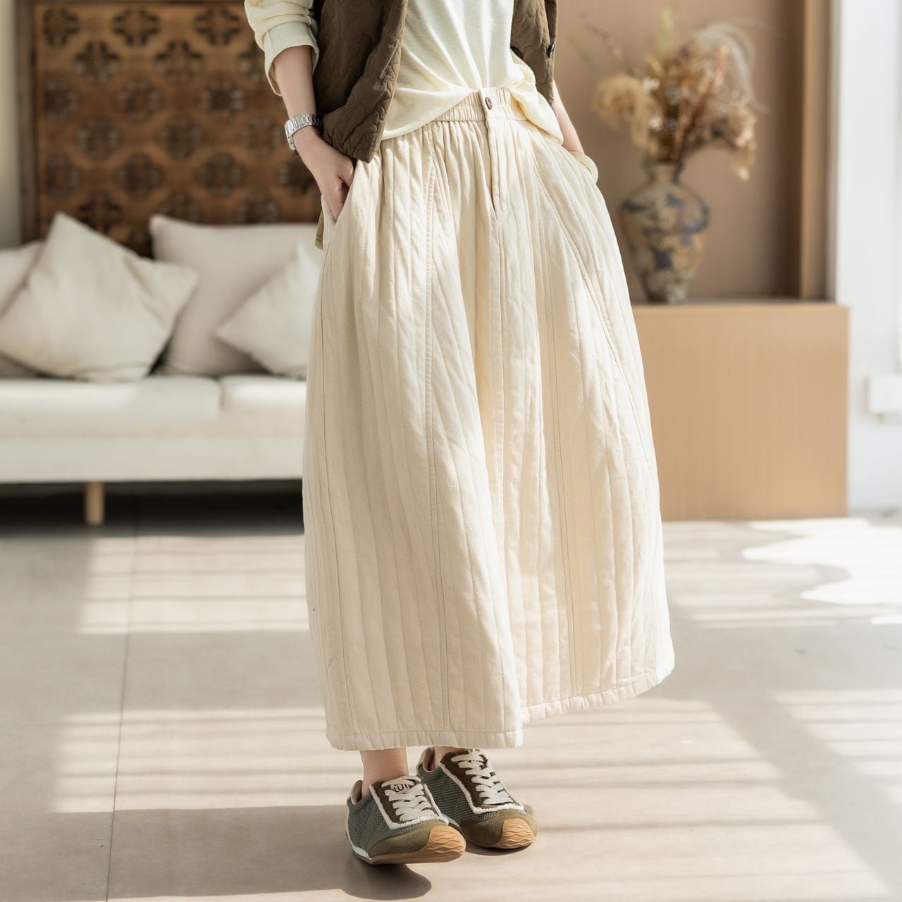 キルティング風ステッチ Aラインスカート Ln00427