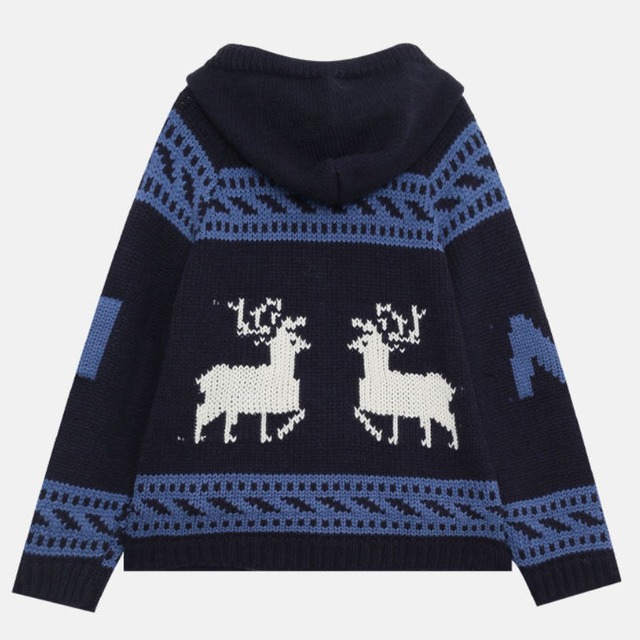 zip-up hooded knit hoodie　J00392