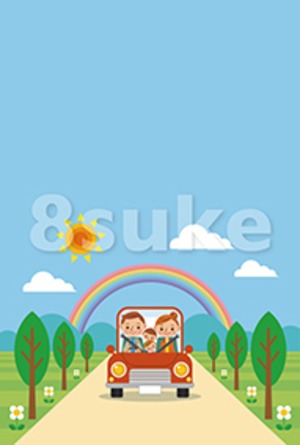 イラスト素材 ドライブを楽しむ家族 春 夏 青空 ベクター Jpg 8sukeの人物イラスト屋 かわいいベクター素材のダウンロード販売