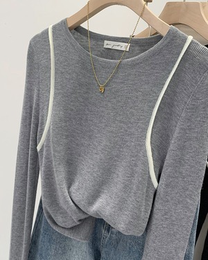 ラインクルーネックニット 3color A0440