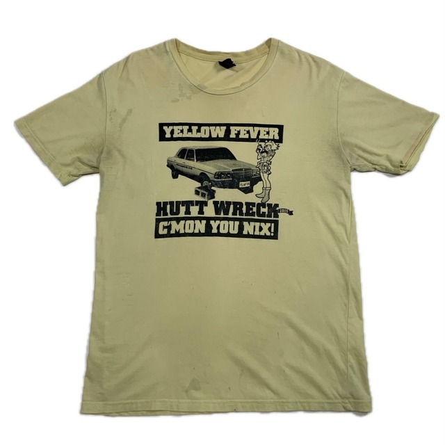9299 アメカジ 車 イエロー プリント 半袖 Tシャツ L相当