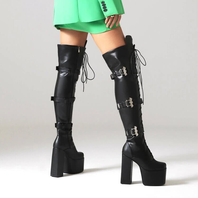 size26.5cmあり】レッグベルトレースアップニーハイブーツ12cm全2色