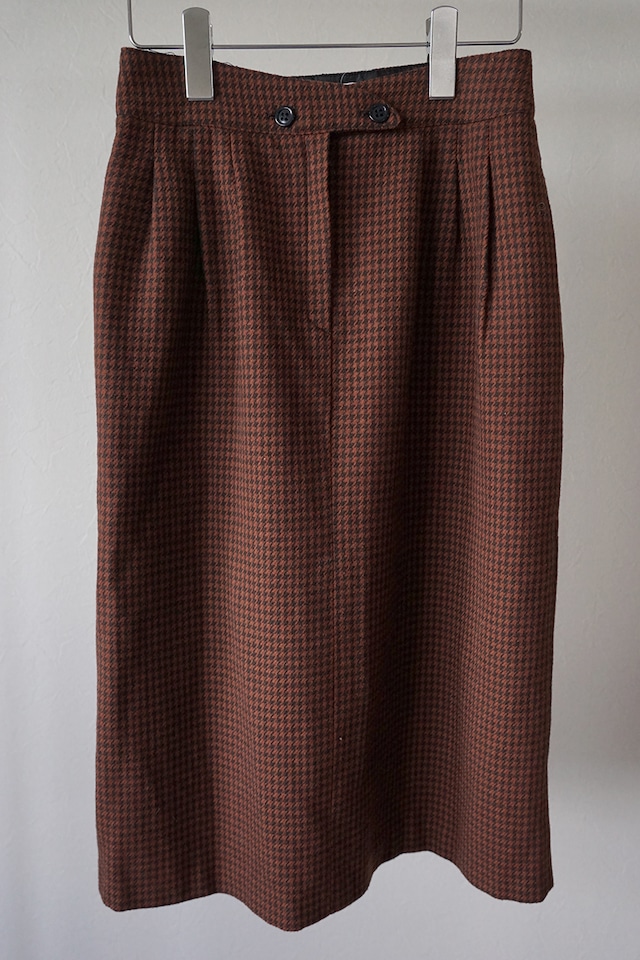 Houndstooth Front Button Wool Skirt