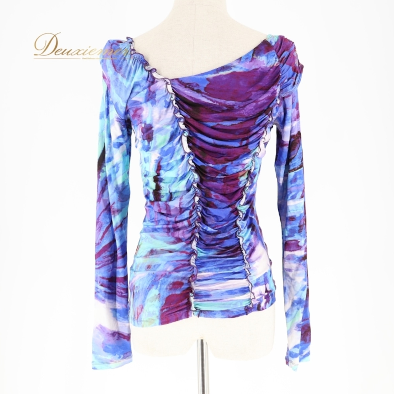 社交ダンス 衣装 トップス ブラウス ブルー系 チャコットロイヤルダンス Chacott ROYAL DANCE 青 緑 白 紫 練習 レッスン 伸縮 ストレッチ パーティー 鮮やか 柄 模様 日本製 上品 かわいい グリーン系 ホワイト系 パープル系