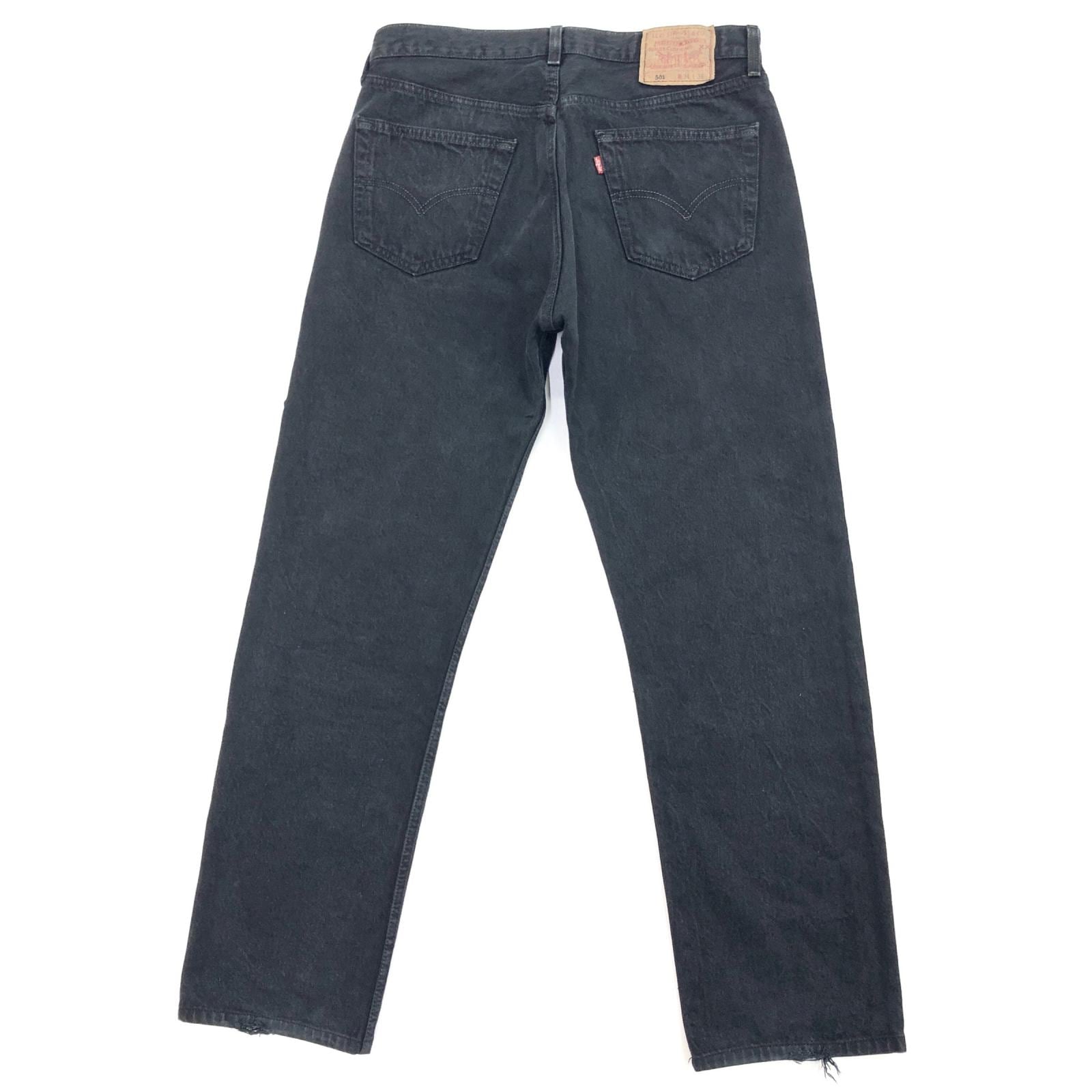 T*読様 90sリーバイス501後染めブラックデニム赤タブスモールeボタン544 LEVI'S リーバイス 90年代 USA製 501 後染め サルファブラック デニム