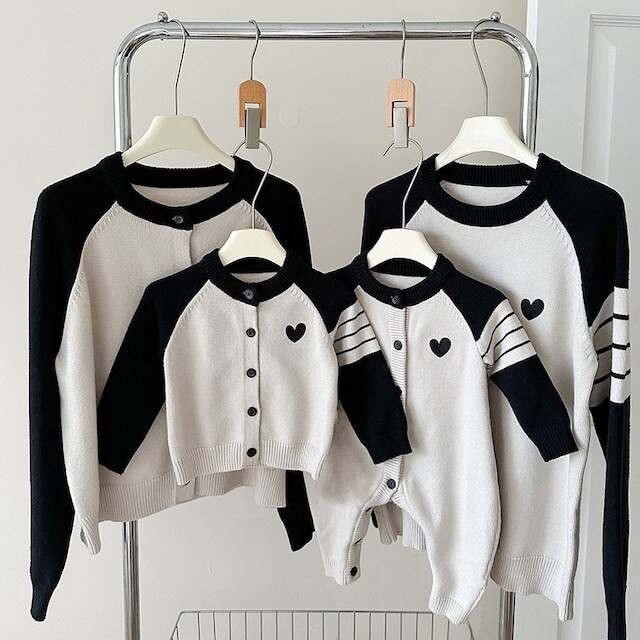 【親子】ハートプリントプルオーバーORカーディガン　全2種類