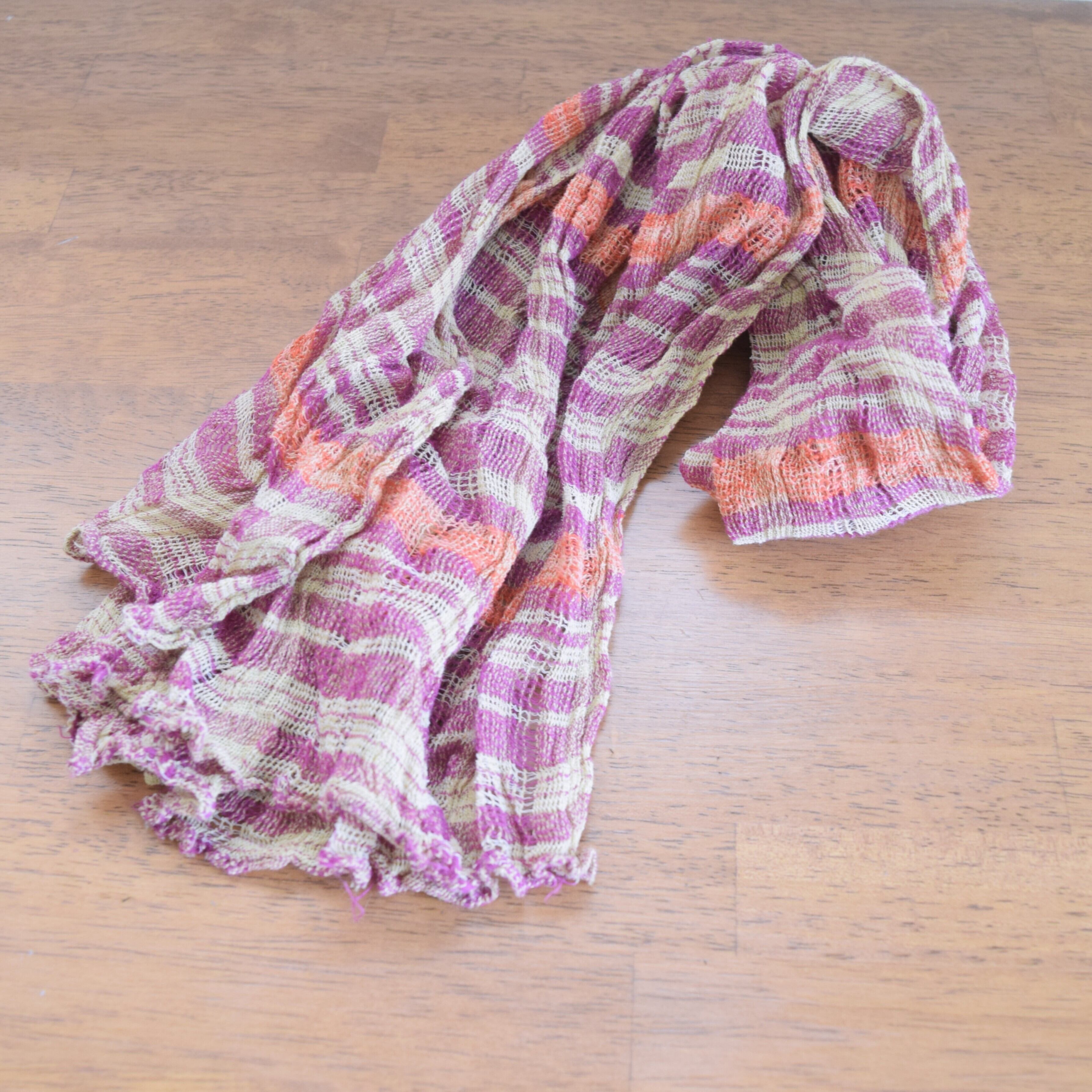綿からみ織布 紫と橙 | Cotton Leno Weave Textile – Purple & Orange