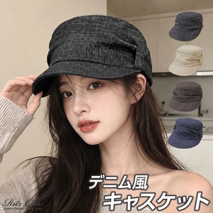 キャスケット レディース 秋冬 韓国 Y2K デニム風 ボリューム サイドリボン マリンハット マドロスハット 立体フォルム 深め 小顔見え サイズ調節 ヴィンテージ レトロ 大人 カジュアル ストリート [LW-CGH005]