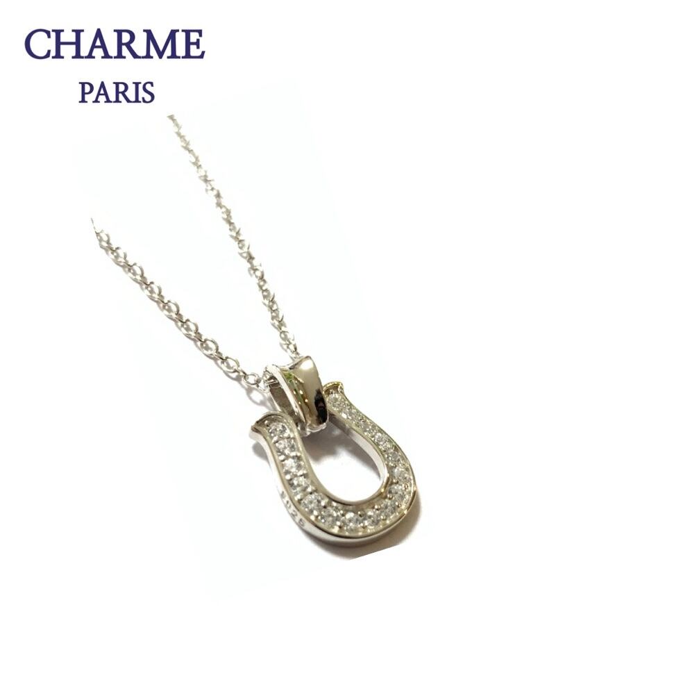 white gold coating cz diamond horse shoe necklace