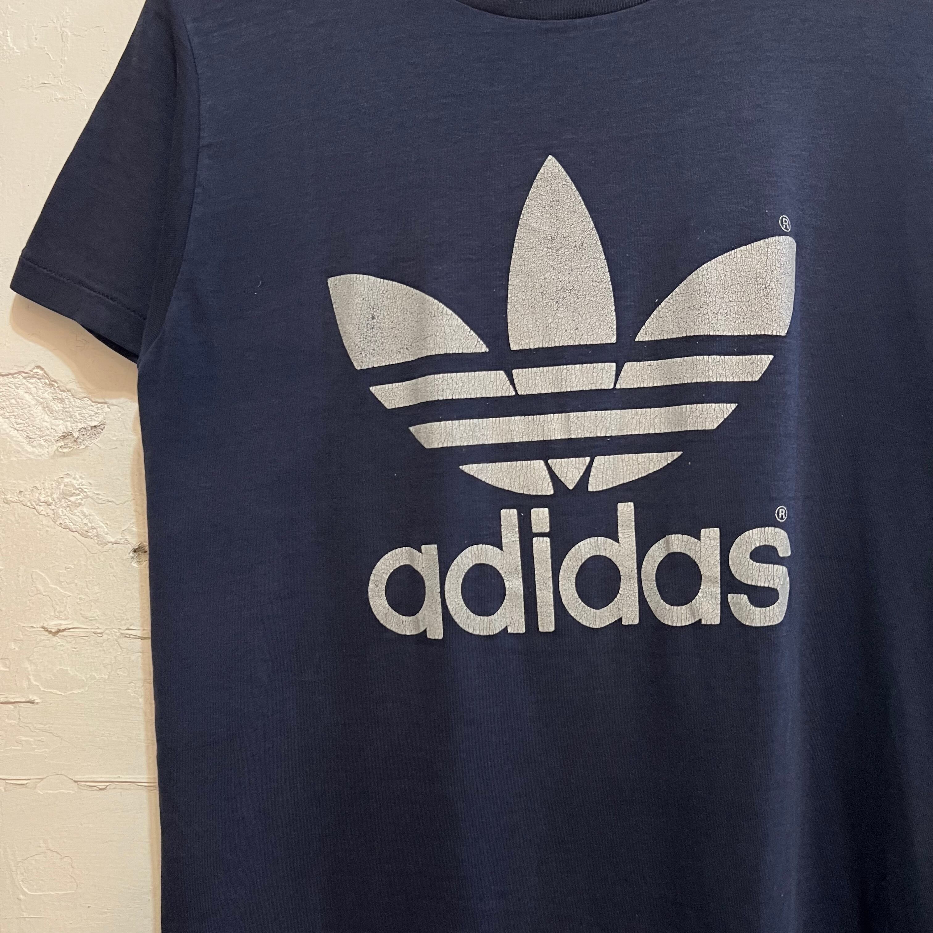 80's adidas / アディダス USA製 トレフォイルロゴ Tシャツ ネイビー系