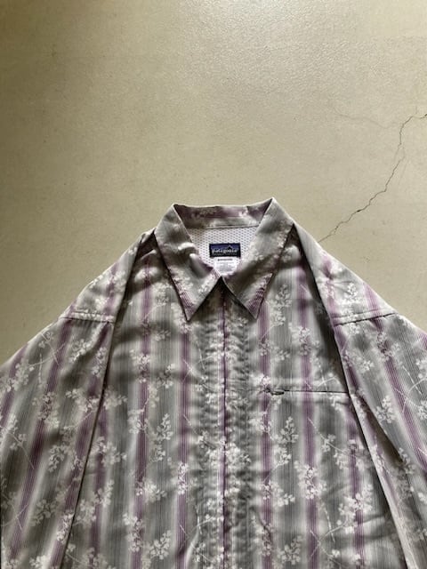 グレー×パープルM：00s patagonia パタゴニア 長袖 フラワー デザイン