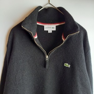 ラコステ　ハーフジップ　ウールセーター　ブラック　ユーロ古着　L