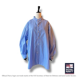 〖UNISEX〗BandCollar Stripe Shirt-Royal〖ROYAL NAVY〗バンドカラーストライプシャツ　ロイヤルネイビー