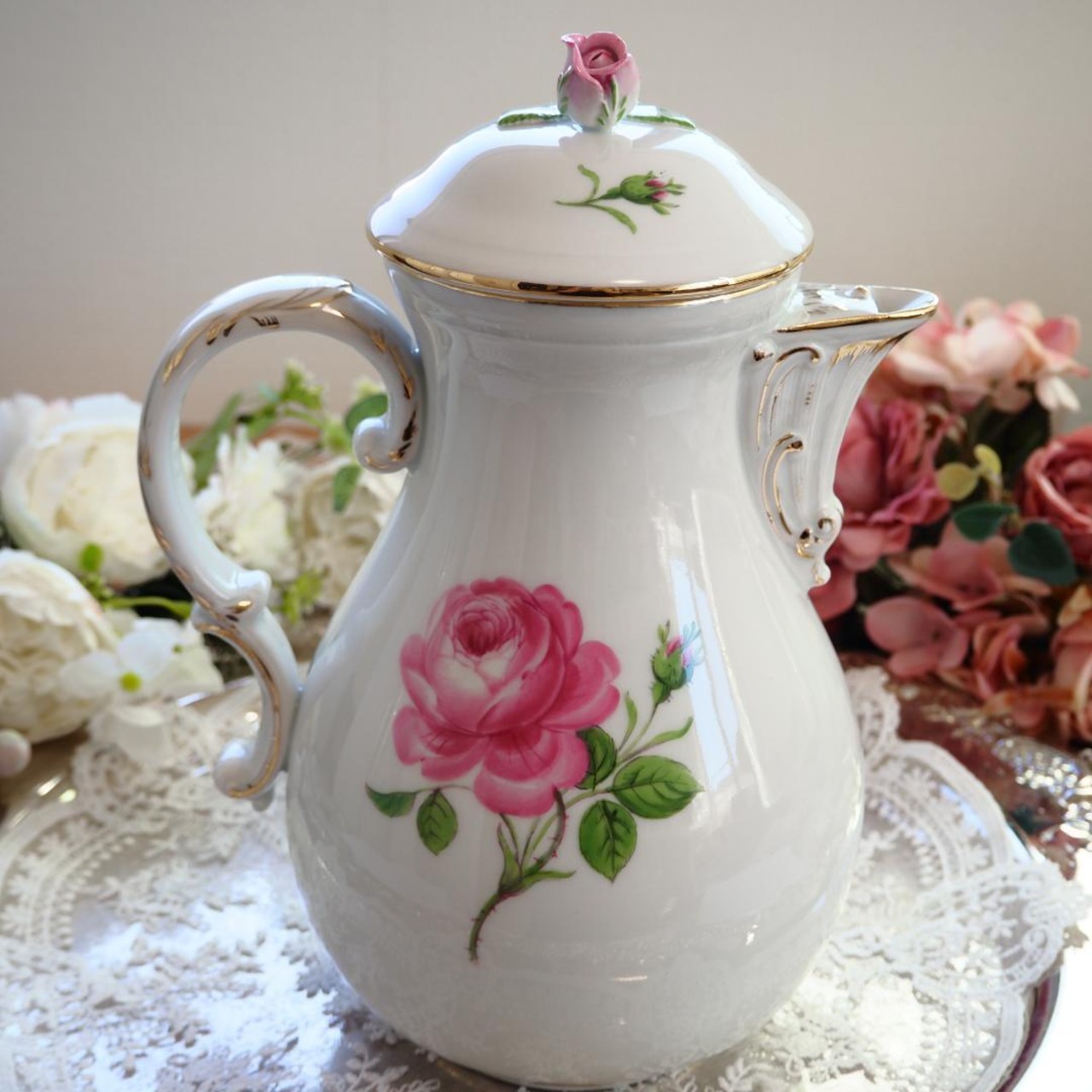 美品 Meissen マイセン ピンクローズ コーヒーポット | アンティーク 