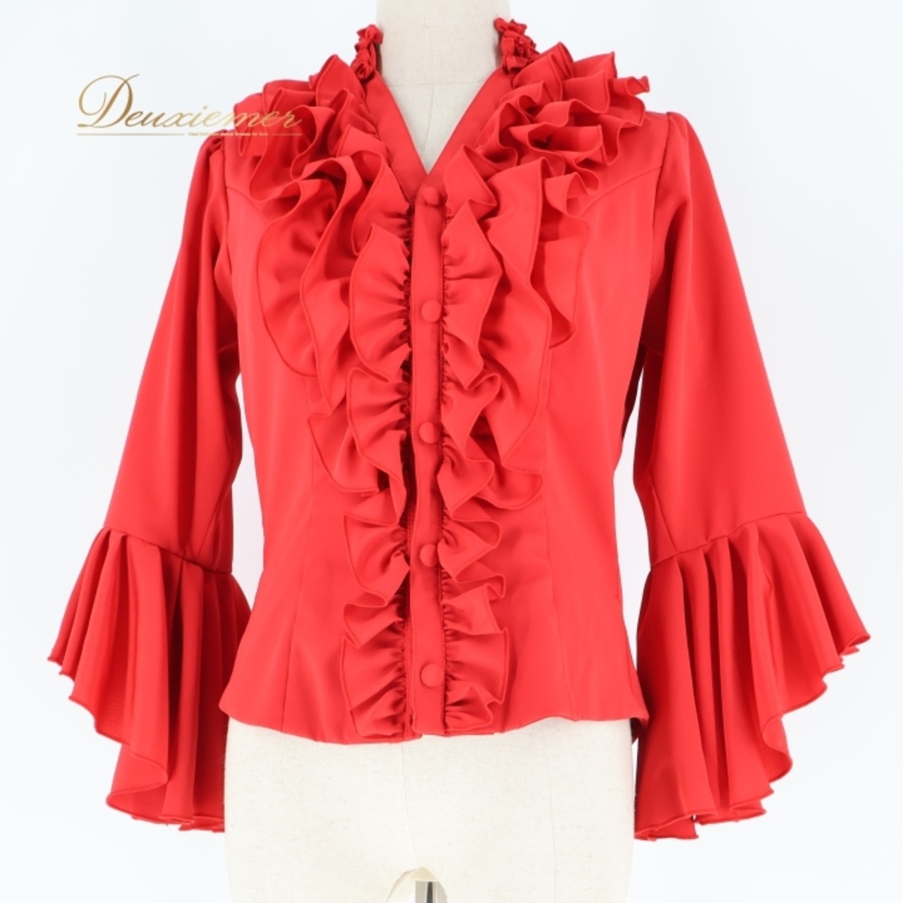 フラメンコ 衣装 エルモサイベリア HERMOSA IBERIA トップス ブラウス レッド系 赤 無地 フリル ボランテ ダンス パーティ 華やか 豪華 舞台 フリルトップス おしゃれ かわいい 衣装用 ダンスウェア ステージ衣装フリルブラウス フェミニン レディース イベント