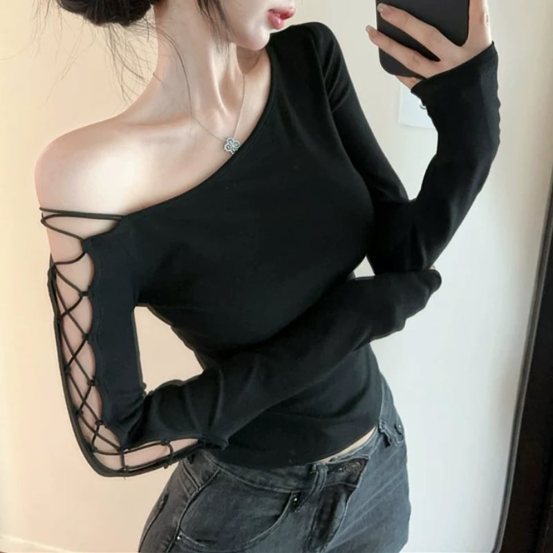 lace-up shoulder cut top la2427