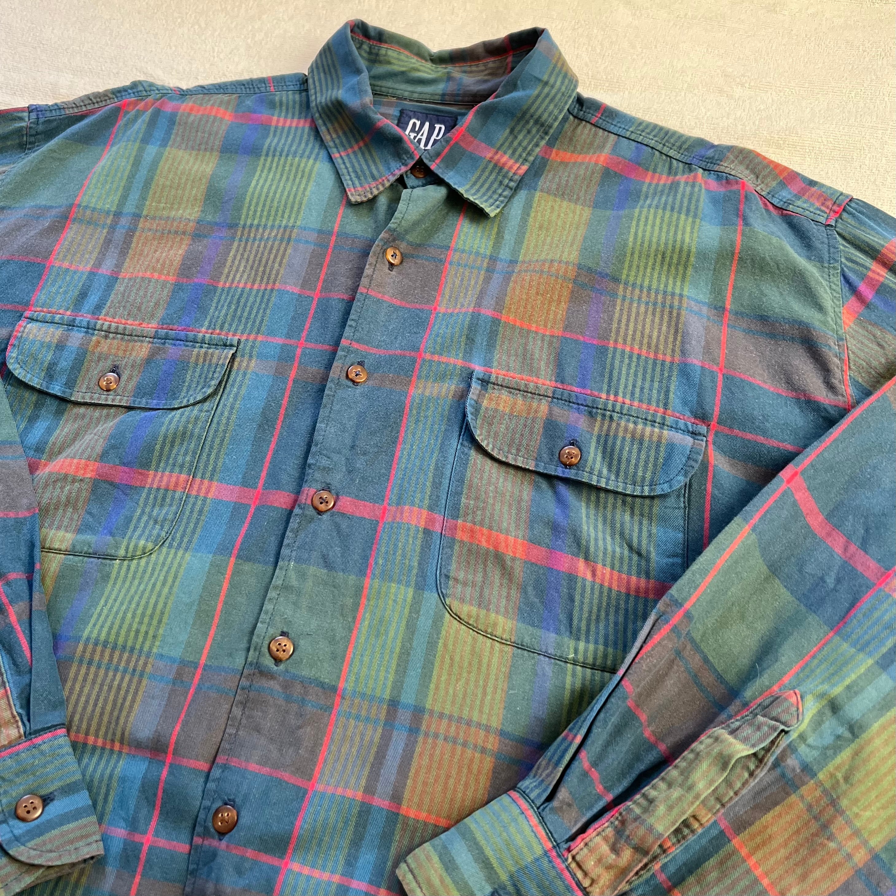 レア物）【OLD GAP】オールドギャップ　厚手チェックシャツ　Lサイズ　紺タグ レア物）OLD GAPオールドギャップ 厚手チェックシャツ Lサイズ 紺タグ