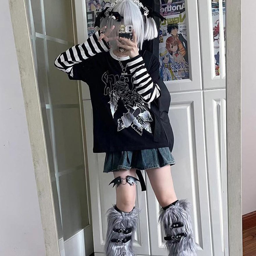 ゴスロリ通販 With U ファッション 長袖Tシャツ 重ね着風 ボーダー 二